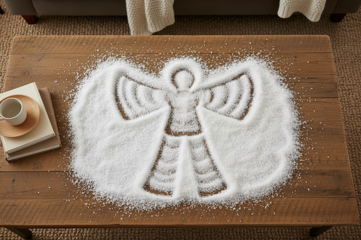 Fake Snow on a Coffee Table for the Elf - AI Generated via Shopify