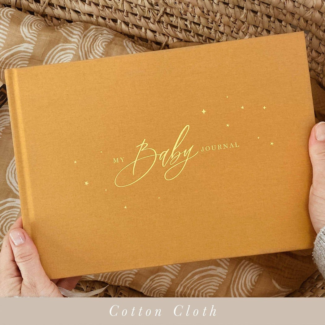 Blush And Gold - My Baby Journal, Mustard + Gold Foil (cloth cover)